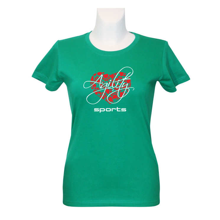 Agilitini Sportswear Damen TShirt in grün mit Herz in rot Agilitini Sportswear Damen TShirt in grün mit Herz in rot