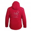 Women Winter Softshell Jacket in red with back print in silver