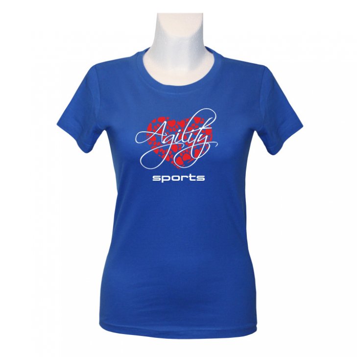 Women-T-Shirt in blue with heart in red