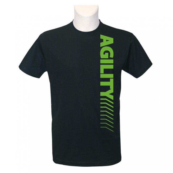 Men T-shirt in black with a vertical lettering in green