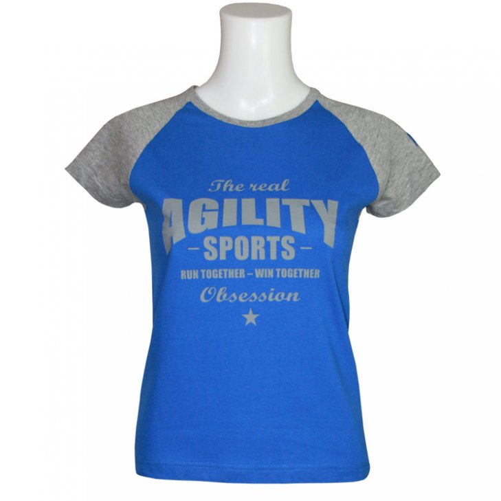 Women-Raglan-Shirt in blue with Vintage-lettering in grey