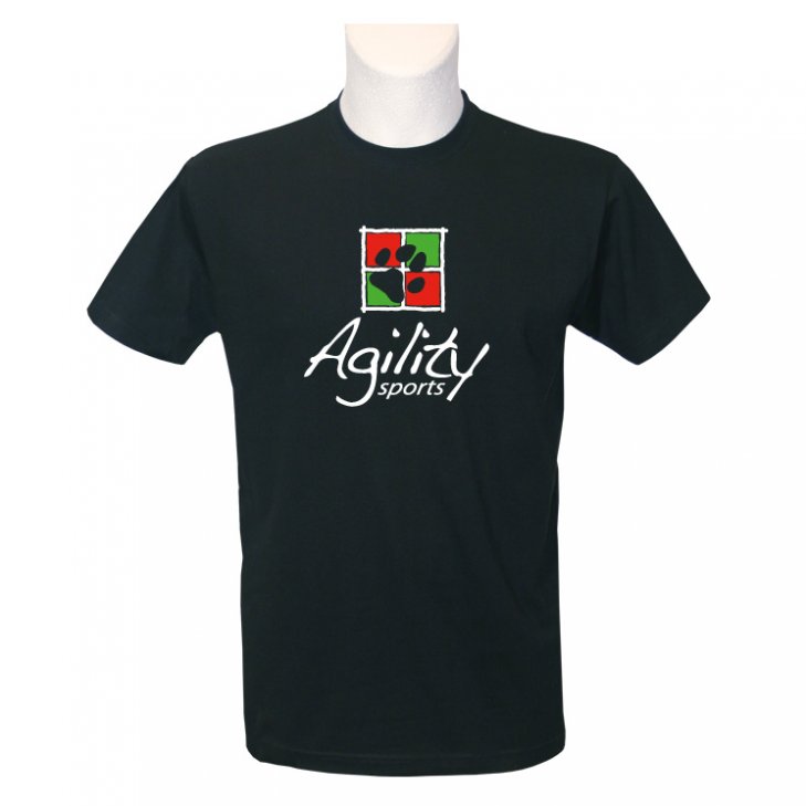 Men T-Shirt in black with quadrat and paw in green/red