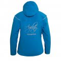 Women Winter Softshell Jacket in blue with back print in silver