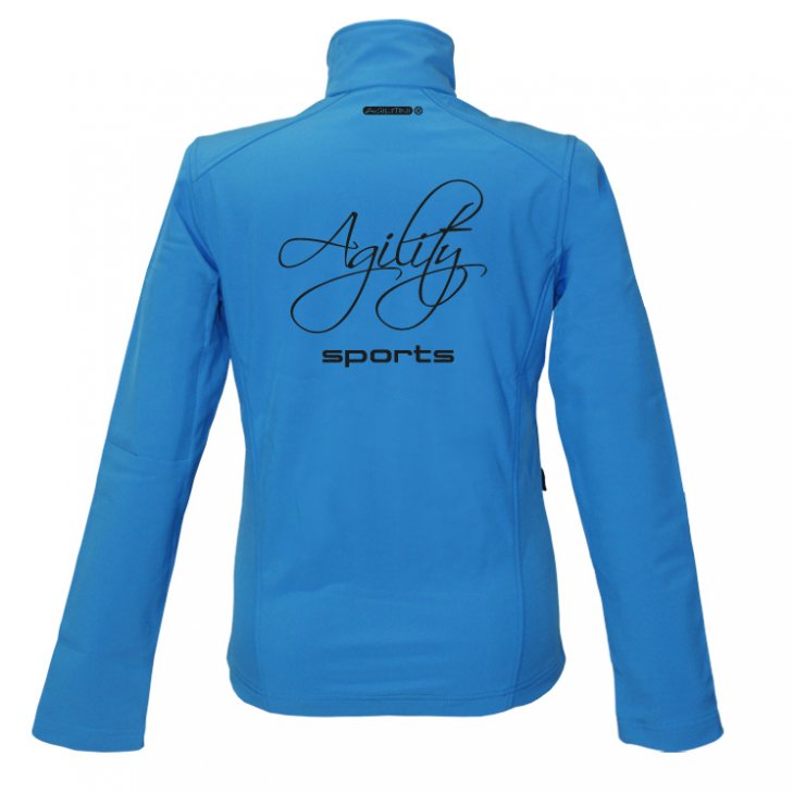 Women Softshell Jacket in blue with back print in black