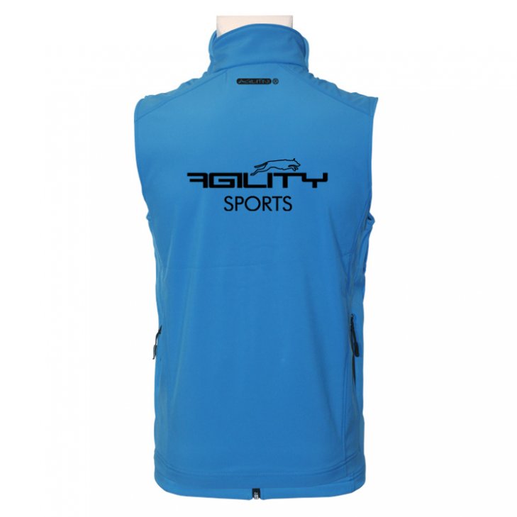 Men Softshell Vest in blue with back print in black