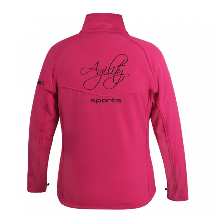 Women Softshell Jacket in pink with back print in black