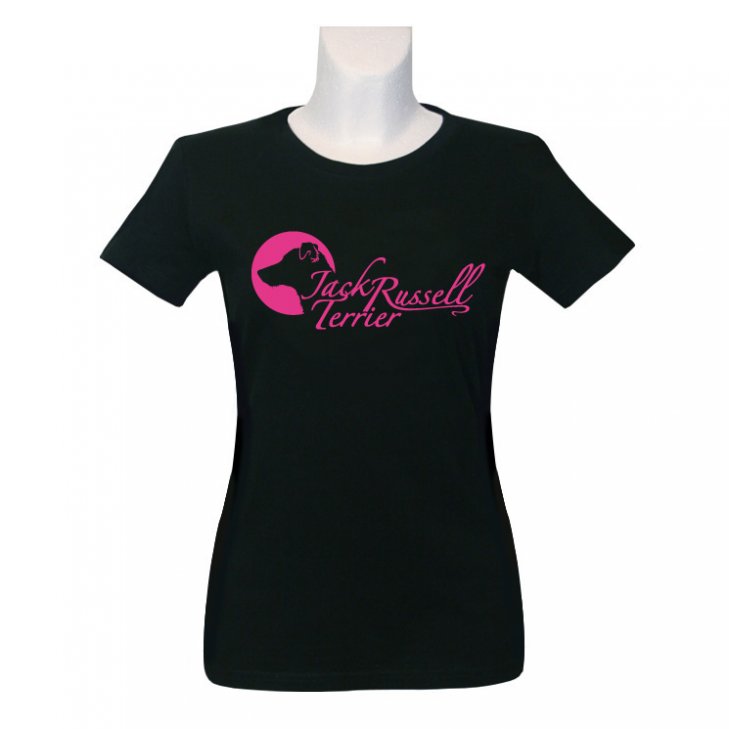 Women T-Shirt in black with a Jack Russell print in pink