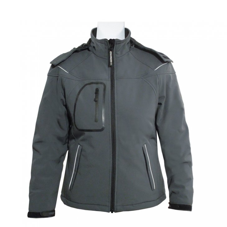 Women Winter Softshell Jacket in grey with back print in silver