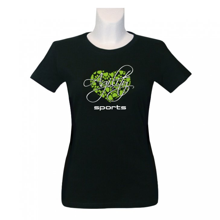 Women-T-Shirt in black with heart in green