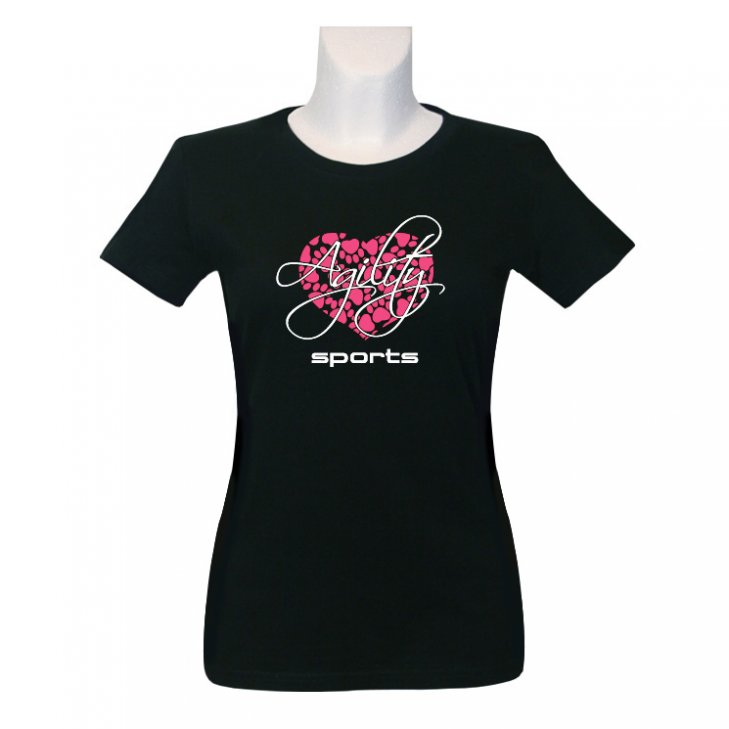 Women-T-Shirt in black with heart in neonpink