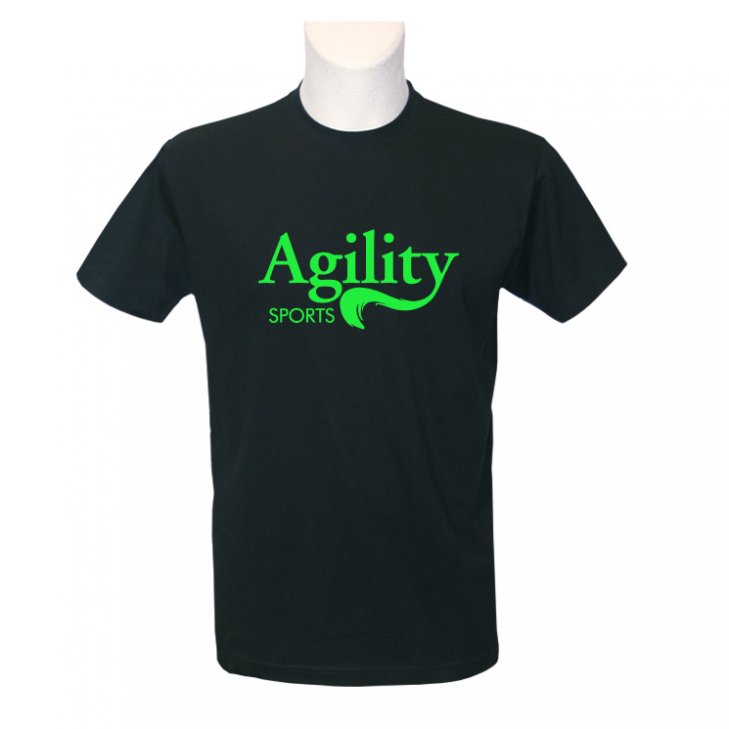 Men-T-Shirt in black with Agility-Sports-lettering in green