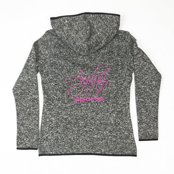 Women Knit Fleece-Jacket with hood darkgrey