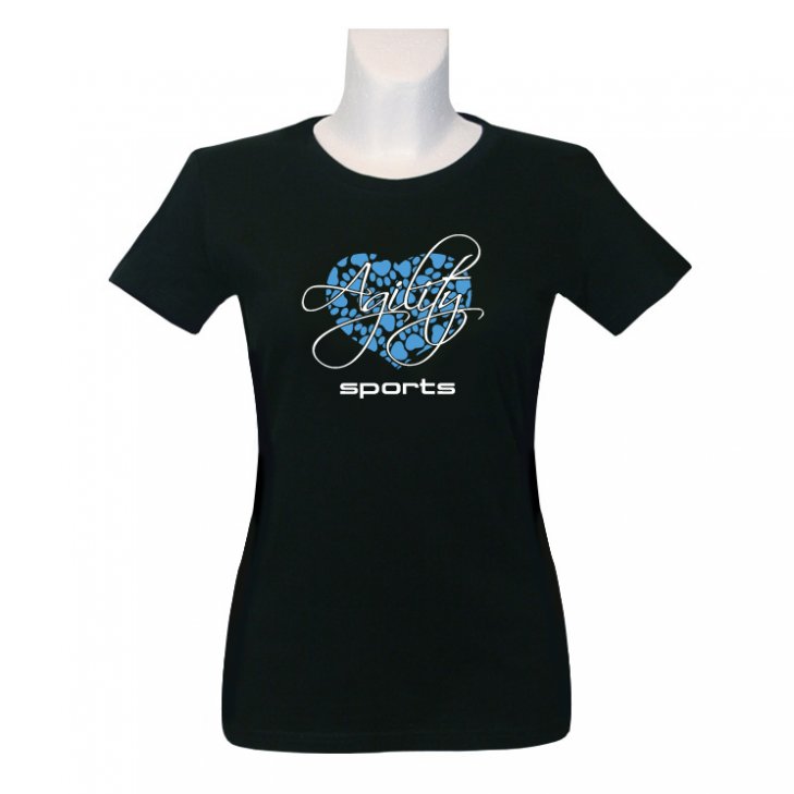 Women-T-Shirt in black with heart in blue